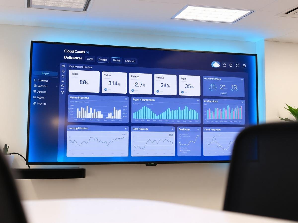 Cloud infrastructure dashboard showing deployment pipelines and server metrics