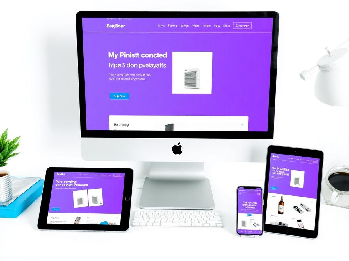 A responsive website displayed across desktop, tablet and mobile devices
